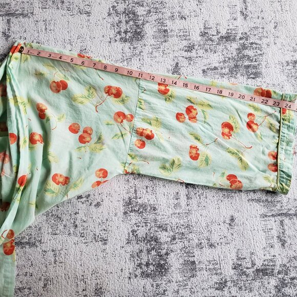Vintage Soft Pistachio Green + Cherry Sheer Light Bath Sauna Spa Robe - Picture 7 of 7